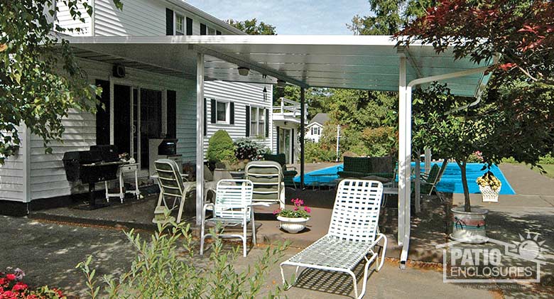 White patio cover provides protection from the hot sun.