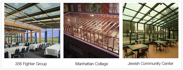 Photos of straight eave enclosures in commercial applications