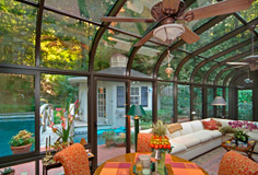 Patio Enclosures Solarium Addition with Curved Eave and Glass Roof