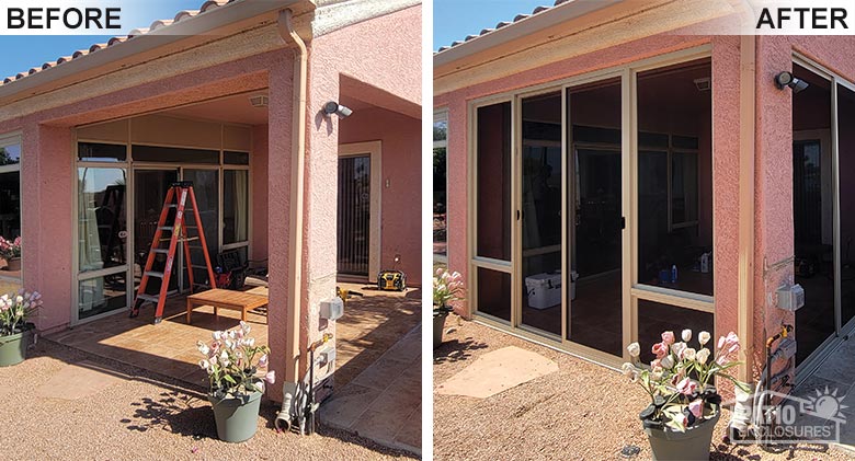 Sandstone screen room enclosing an existing Phoenix patio.