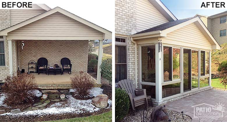 Sandstone four season room with vinyl frame