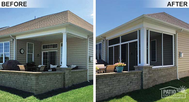 White screen room with transom enclosing an existing covered patio.