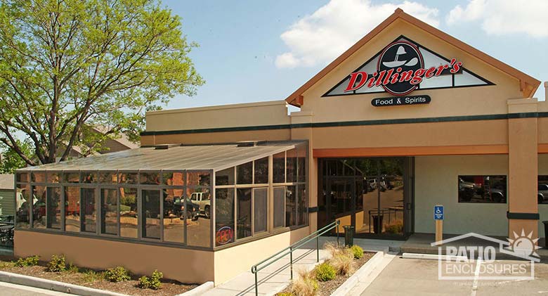 Bronze solarium with single-slope roof at Dillnger’s Food & Spirits.