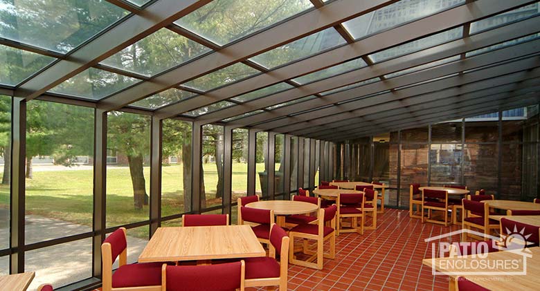 Bronze solarium with single-slope roof at Job Corps in Glenmont, NY.