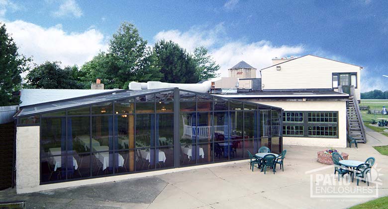 Solarium in bronze with gable roof at 356 Fighter Group restaurant in Akron, OH.