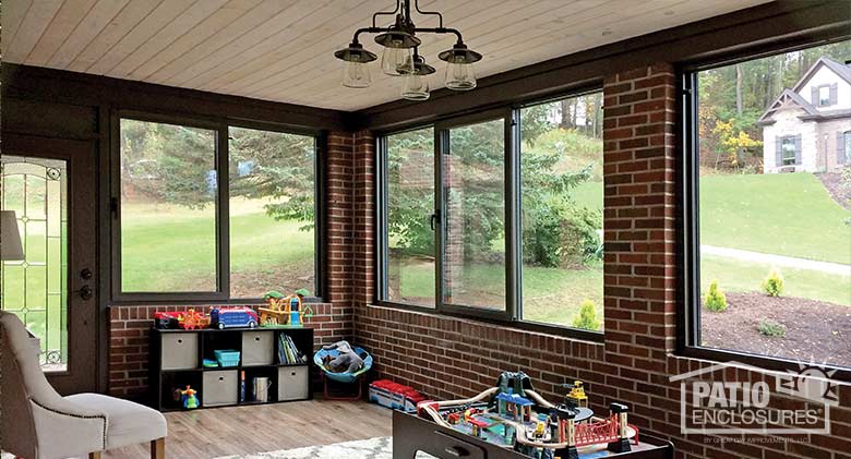 Interior view of four season room with aluminum frame enclosing an existing front porch.