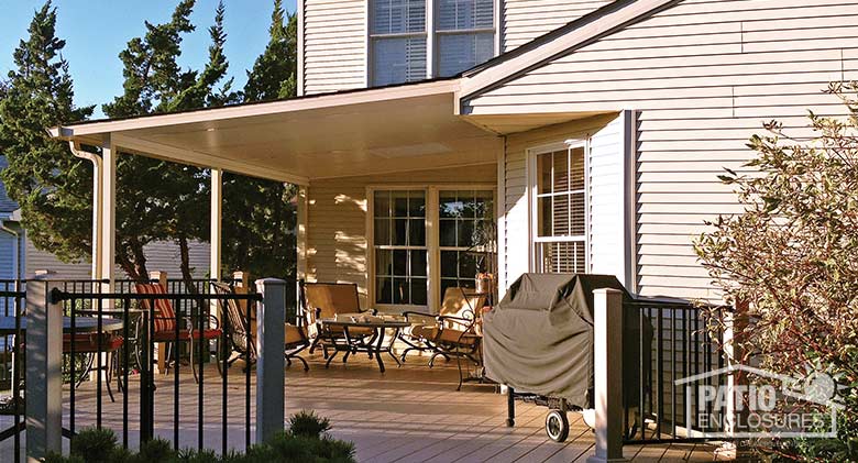 Sandstone deck cover provides shade.