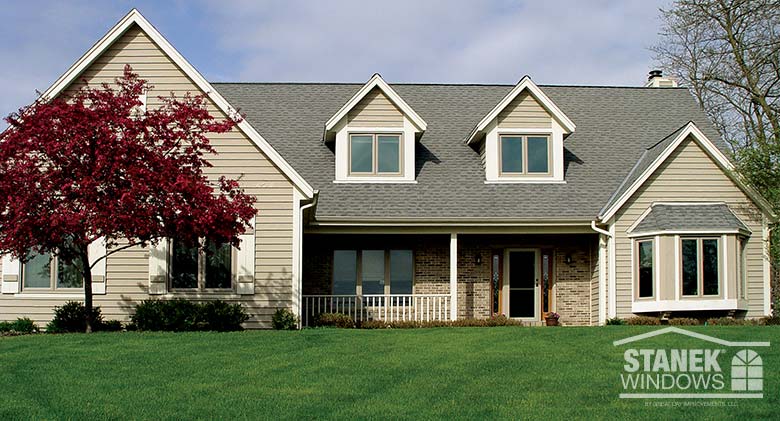 Two- and three-lite casement windows create a contemporary look.