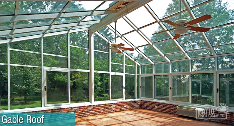 An interior solarium view with a gable roof