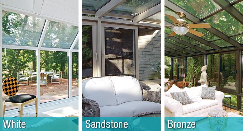  The Solarium Aluminum frames comes in Three color choices: White, Sandstone and Bronze