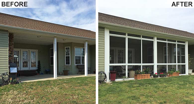 A covered patio was converted to a screen room for protection from bugs.