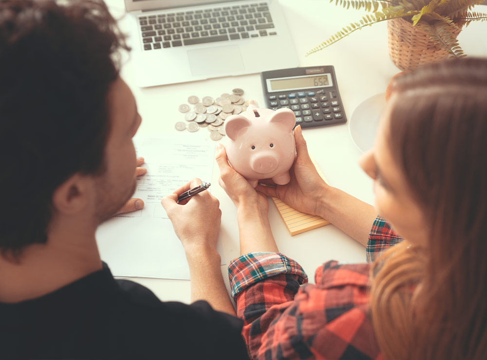 Man and woman planning finances